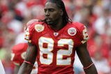 KANSAS CITY, MO - SEPTEMBER 20:  Dwayne Bowe #82 of the Kansas City Chiefs looks on during the game against the Oakland Raiders at Arrowhead Stadium on September 20, 2009 in Kansas City, Missouri. (Photo by Jamie Squire/Getty Images)