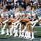 OAKLAND, CA - JANUARY 1:  The Raiderettes preform their routine during the game between the Baltimore Ravens and the Oakland Raiders at the Network Associates Coliseum in Oakland, California on January 14, 2001. The Ravens defeated the Raiders 16-3. (Photo by:  Tom Hauck/Getty Images)