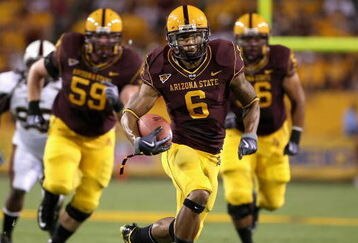 TEMPE, AZ - SEPTEMBER 19:  Wide receiver Kyle Williams #6 of the Arizona State Sun Devils runs with the ball after a reception during the college football game against the Louisiana Monroe Warhawks at Sun Devil Stadium on September 19, 2008 in Tempe, Arizona.  (Photo by Christian Petersen/Getty Images)