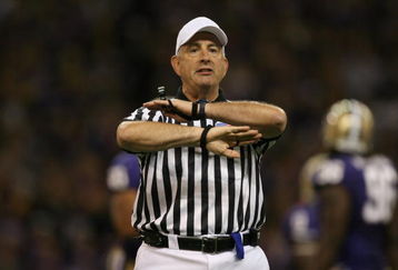 SEATTLE - SEPTEMBER 5:  Referee Michael Batlan makes a call during the game between the LSU Tigers and the Washington Huskies on September 5, 2009 at Husky Stadium in Seattle, Washington. The LSU Tigers defeated the Washington Huskies 31-23. (Photo by Otto Greule Jr/Getty Images)