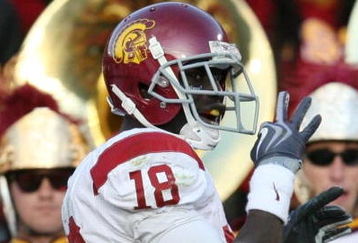 SOUTH BEND, IN - OCTOBER 17:  Wide receiver Damian Williams #18 of the USC Trojans celebrates his 41 yard touchdown in the third quarter against the Notre Dame Fighting Irish at Notre Dame Stadium on October 17, 2009 in South Bend, Indiana. (Photo by Jonathan Daniel/Getty Images)