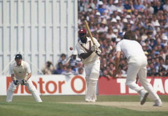 MANCHESTER - MAY 31:  Viv Richards of the West Indies hits out on his way to 189 not out during the Texaco Trophy, 1st One-day International match between England and the West Indies held on May 31, 1984 at Old Trafford, in Manchester, England. (Photo by Adrian Murrell/Getty Images)