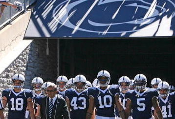 STATE COLLEGE, PA - SEPTEMBER 19: Head coach Joe Paterno of the Penn State Nittany Lions leads his team onto the field before a game against the Temple Owls on September 19, 2009 at Beaver Stadium in State College, Pennsylvania. (Photo by Hunter Martin/Getty Images)