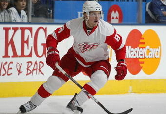 TORONTO, ON - SEPTEMBER 26:  Justin Abdelkader #8 of the Detroit Red Wings skates in a pre-season game against the Toronto Maple Leafs on September 26, 2009 at the Air Canada Centre in Toronto, Ontario. The Leafs defeated the Red Wings 2-1. (Photo by Claus Andersen/Getty Images)
