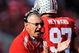 COLUMBUS, OH - OCTOBER 10:  Head coach Jim Tressel of the Ohio State Buckeyes celebrates after the Buckeyes scored a touchdown against the Wisconsin Badgers at Ohio Stadium on October 10, 2009 in Columbus, Ohio.  (Photo by Jamie Sabau/Getty Images)