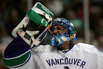 ANAHEIM, CA - MARCH 11:  Goaltender Roberto Luongo #1 of the Vancouver Canucks takes a drink during a break in their NHL game against the Anaheim Ducks at Honda Center on March 11, 2009 in Anaheim, California. The Ducks defeated the Canucks 4-3 in overtime.  (Photo by Victor Decolongon/Getty Images)
