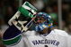 ANAHEIM, CA - MARCH 11: Goaltender Roberto Luongo #1 of the Vancouver Canucks takes a drink during a break in their NHL game against the Anaheim Ducks at Honda Center on March 11, 2009 in Anaheim, California. The Ducks defeated the Canucks 4-3 in overtime. (Photo by Victor Decolongon/Getty Images)
