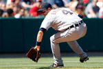 ANAHEIM, CA - AUGUST 26:  Adam Everett #4 of the Detroit Tigers fields a ground ball by Mike Napoli #44 of the Los Angeles Angels of Anaheim in the sixth inning at Angel Stadium on August 26, 2009 in Anaheim, California. The Angels defeated the Tigers 4-2.  (Photo by Jeff Gross/Getty Images)