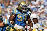 PASADENA, CA - OCTOBER 17: Linebacker Reggie Carter #51 of the UCLA Bruins celebrates after making a tackle against the California Golden Bears on October 17, 2009 at the Rose Bowl in Pasadena, California.   Cal won 45-26.  (Photo by Stephen Dunn/Getty Images)