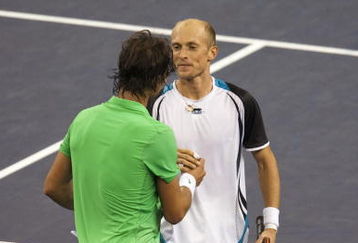 SHANGHAI, CHINA - OCTOBER 18:  Nikolay Davydenko of Russia shakes hand with Rafael Nadal of Spain after winning the final on day eight of 2009 Shanghai ATP Masters 1000 at Qi Zhong Tennis Centre on October 18, 2009 in Shanghai China.  (Photo by Victor Fraile/Getty Images)