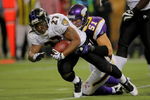 MINNEAPOLIS - OCTOBER 18:  Running back Ray Rice #27 of the Baltimore Ravens rushes the ball and is tackled by linebacker Ben Leber #51 of the Minnesota Vikings during NFL action at Hubert H. Humphrey Metrodome on October 18, 2009 in Minneapolis, Minnesota.  (Photo by Doug Pensinger/Getty Images)