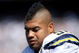 SAN DIEGO, CA - SEPTEMBER 27:  Shawne Merriman #56 of the San Diego Chargers look on from the sideline against the Miami Dolphins v San Diego Chargers NFL Game at Qualcomm Stadium on September 27, 2009 in San Diego, California. (Photo by Donald Miralle/Getty Images)