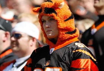 CINCINNATI, OH - OCTOBER 18: A Bengals fan stands in disbelief after the Texans score a touchdown during the game between the Cincinnati Bengals against the Houston Texans at Paul Brown Stadium on October 18, 2009 in Cincinnati, Ohio. The Texans defeated the Bengals 28-17. (Photo by Scott Boehm/Getty Images)