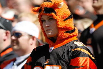 CINCINNATI, OH - OCTOBER 18: A Bengals fan stands in disbelief after the Texans score a touchdown during the game between the Cincinnati Bengals against the Houston Texans at Paul Brown Stadium on October 18, 2009 in Cincinnati, Ohio. The Texans defeated the Bengals 28-17. (Photo by Scott Boehm/Getty Images)