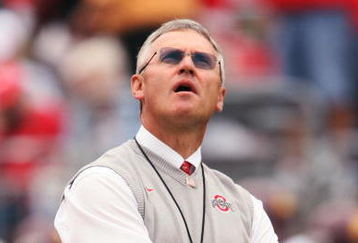 COLUMBUS, OH - SEPTEMBER 27: Ohio State Buckeyes head coach Jim Tressel checks the scoreboard before the start of a game against the Minnesota Golden Gophers on September 27, 2008 at Ohio Stadium in Columbus, Ohio.  (Photo by Jamie Sabau/Getty Images)