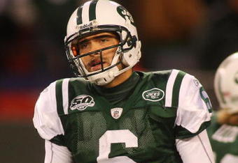 EAST RUTHERFORD, NJ - OCTOBER 18:  Ouarterback Mark Sanchez #6 of the New York Jets walks off the field dejected after failing to convert on third down in overtime against the Buffalo Bills at Giants Stadium in the Meadowlands on October 18, 2009 in East Rutherford, New Jersey. The Bills defeated the Jets 16-13 in overtime.  (Photo by Mike Stobe/Getty Images)