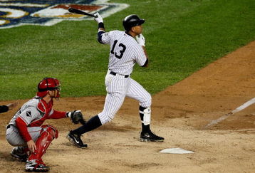 NEW YORK - OCTOBER 17:  Alex Rodriguez #13 of New York Yankees hits a solo home run to tie the game in the bottom of the eleventh inninng of Game Two of the ALCS against the Los Angeles Angels of Anaheim during the 2009 MLB Playoffs at Yankee Stadium on October 17, 2009 in the Bronx borough of New York City.  (Photo by Jim McIsaac/Getty Images)