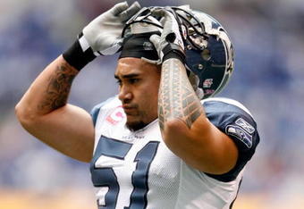INDIANAPOLIS - OCTOBER 04:  Lofa Tatupu #51 of the the Seattle Seahawks is pictured during the NFL game against the Indianapolis Colts at Lucas Oil Stadium on October 4, 2009 in Indianapolis, Indiana.  (Photo by Andy Lyons/Getty Images)