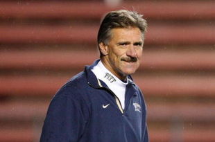 PISCATAWAY, NJ - OCTOBER 16: Head Coach Dave Wannstedt of the University of Pittsburgh Panthers watches his team warmp up on October 16, 2009 at Rutgers Stadium in Piscataway, New Jersey. (Photo by Jared Wickerham/Getty Images)
