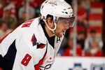 DETROIT - OCTOBER 10:  Alex Ovechkin #8 of the Washington Capitals looks on during the game against the Detroit Red Wings on October 10, 2009 at Joe Louis Arena in Detroit, Michigan. (Photo by Gregory Shamus/Getty Images)