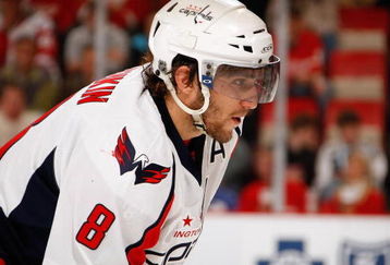 DETROIT - OCTOBER 10:  Alex Ovechkin #8 of the Washington Capitals looks on during the game against the Detroit Red Wings on October 10, 2009 at Joe Louis Arena in Detroit, Michigan. (Photo by Gregory Shamus/Getty Images)