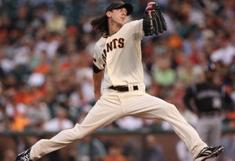 SAN FRANCISCO - AUGUST 28:  Tim Lincecum #55 of the San Francisco Giants pitches against the Colorado Rockies during a Major League Baseball game at AT&T Park on August 28, 2009 in San Francisco, California.  (Photo by Jed Jacobsohn/Getty Images)