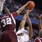 LEXINGTON, KY - FEBRUARY 3: Jarvis Varnado #32 of the Mississippi State Bulldogs blocks the shot of Ramon Harris #5 of the Kentucky Wildcats during the SEC game at Rupp Arena February 3, 2009 in Lexington, Kentucky. Mississippi State won 66-57. (Photo by Andy Lyons/Getty Images)