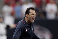 HOUSTON - OCTOBER 04: Head coach Gary Kubiak of the Houston Texans yells at the official after a miscommunication on whether to except or decline a penalty at Reliant Stadium on October 4, 2009 in Houston, Texas. (Photo by Bob Levey/Getty Images)