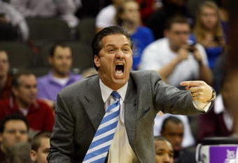 KANSAS CITY, MO - MARCH 19:  Head Coach John Calipari of the Memphis Tigers yells from the sideline during their  first round game against the CSUN Matadors in the first half of the NCAA Division I Men's Basketball Tournament at the Sprint Center on March 19, 2009 in Kansas City, Missouri. The Tigers defeated the Matadors 81-70.  (Photo by Jamie Squire/Getty Images)