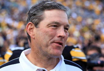 TAMPA, FL - JANUARY 01:  Iowa Hawkeyes head coach Kirk Ferentz is seen during the game against the South Carolina Gamecocks during the Outback Bowl on January 1, 2009 at Raymond James Stadium in Tampa, Florida.  (Photo by Scott Halleran/Getty Images)