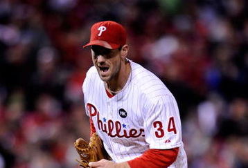 PHILADELPHIA - OCTOBER 18:  Cliff Lee #34 of the Philadelphia Phillies reacts to a strike out against the Los Angeles Dodgers during Game Three of the NLCS during the 2009 MLB Playoffs at Citizens Bank Park on October 18, 2009 in Philadelphia, Pennsylvania.  (Photo by Jeff Zelevansky/Getty Images)