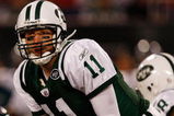 EAST RUTHERFORD, NJ - SEPTEMBER 3: Kellen Clemens #11 of the New York Jets calls the count from the line of scrimmage against the Philadelphia Eagles during the game on September 3, 2009 at Giants Stadium in East Rutherford, New Jersey. (Photo by Jared Wickerham/Getty Images)