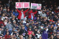 DENVER - OCTOBER 12:  Fans of the Philadelphia Phillies hold up a sign against the Colorado Rockies in Game Four of the NLDS during the 2009 MLB Playoffs at Coors Field on October 12, 2009 in Denver, Colorado. (Photo by Jed Jacobsohn/Getty Images)