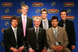 DETROIT - MAY 26:  (Top L-R) Tyler Myers, Alex Pietrangelo, Luke Schenn (Bottom L-R) Zach Bogosian, Steven Stamkos, Drew Doughty pose together during the 2008 NHL Entry Draft Top Prospects Media Luncheon as part of 2008 NHL Stanley Cup Finals in Ambassador Ballroom at the Marriott Renaissance Center  on May 26, 2008 in Detroit, Michigan.  (Photo by Jim McIsaac/Getty Images)