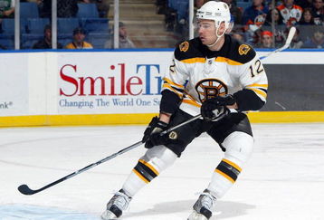 UNIONDALE, NY - APRIL 12:  Chuck Kobasew #12 of the Boston Bruins skates against the New York Islanders on April 12, 2009 at Nassau Coliseum in Uniondale, New York. The Bruins won the game 6-2.  (Photo by Jim McIsaac/Getty Images)