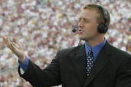 TALLAHASSEE, FL - OCTOBER 26:  ESPN College GameDay announcers (l to r) Chris Fowler, Lee Corso and Kirk Herbstreit comment during the NCAA football game between Notre Dame and Florida State at Doak Campbell Stadium on October 26, 2002 in Tallahassee, Florida.  The Notre Dame Fighting Irish defeated the Florida State Seminoles 34-24.  (Photo by Craig Jones/Getty Images)