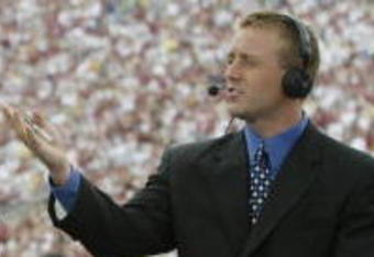 TALLAHASSEE, FL - OCTOBER 26:  ESPN College GameDay announcers (l to r) Chris Fowler, Lee Corso and Kirk Herbstreit comment during the NCAA football game between Notre Dame and Florida State at Doak Campbell Stadium on October 26, 2002 in Tallahassee, Florida.  The Notre Dame Fighting Irish defeated the Florida State Seminoles 34-24.  (Photo by Craig Jones/Getty Images)