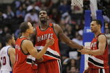 LOS ANGELES, CA - JANUARY 26: Greg Oden #52 of the Portland Trail Blazers celebrates with teammates Brandon Roy #7 and Jerryd Bayless #4 during their game against the Los Angeles Clippers at Staples Center January 26, 2009 in Los Angeles, California. NOTE TO USER: User expressly acknowledges and agrees that, by downloading and/or using this Photograph, user is consenting to the terms and conditions of the Getty Images License Agreement. (Photo by Kevork Djansezian/Getty Images)