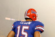 BATON ROUGE, LA - OCTOBER 10: Quarterback Tim Tebow #15 of the Florida Gators runs onto the field to face the Louisiana State University Tigers at Tiger Stadium on October 10, 2009 in Baton Rouge, Louisiana. (Photo by Kevin C. Cox/Getty Images)