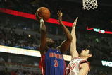 CHICAGO - MARCH 24: Rodney Stuckey #3 of the Detroit Pistons puts up a shot under pressure from Kirk Hinrich #12 of the Chicago Bulls on March 24, 2009 at the United Center in Chicago, Illinois. The Bulls defeated the Pistons 99-91. NOTE TO USER: User expressly acknowledges and agreees that, by downloading and/or using this Photograph, User is consenting to the terms and conditions of the Getty Images License Agreement. (Photo by Jonathan Daniel/Getty Images)