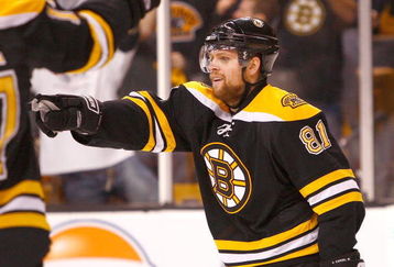 BOSTON - MAY 10: Phil Kessel #81of the Boston Bruins celebrates his goal against the Carolina Hurricanes during Game Five of the Eastern Conference Semifinal Round of the 2009 Stanley Cup Playoffs on May 10, 2009 at the TD Banknorth Garden in Boston, Massachusetts. (Photo by Jim Rogash/Getty Images)