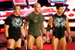 LAS VEGAS - AUGUST 24:  (L-R) Wrestlers Ted DiBiase, Randy Orton and Cody Rhodes appear during the WWE Monday Night Raw show at the Thomas & Mack Center August 24, 2009 in Las Vegas, Nevada.  (Photo by Ethan Miller/Getty Images)