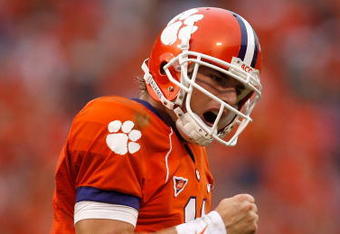 CLEMSON, SC - SEPTEMBER 26:  Kyle Parker #11 of the Clemson Tigers celebrates after his team scores a touchdown against the TCU Horned Frogs during their game at Memorial Stadium on September 26, 2009 in Clemson, South Carolina.  (Photo by Streeter Lecka/Getty Images)