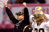 NEW ORLEANS - OCTOBER 04:  Head coach Sean Payton of the New Orleans Saints reacts after Darren Sharper #42 intercepts the ball against the New York Jets at the Louisana Superdome on October 4, 2009 in New Orleans, Louisiana.  The Saints defeated the Jets 24-10.  (Photo by Chris Graythen/Getty Images)