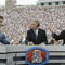 TALLAHASSEE, FL - OCTOBER 26:  ESPN College GameDay announcers (l to r) Chris Fowler, Lee Corso and Kirk Herbstreit comment during the NCAA football game between Notre Dame and Florida State at Doak Campbell Stadium on October 26, 2002 in Tallahassee, Florida.  The Notre Dame Fighting Irish defeated the Florida State Seminoles 34-24.  (Photo by Craig Jones/Getty Images)