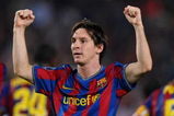 BARCELONA, SPAIN - SEPTEMBER 29:  Lionel Messi of Barcelona celebrates scoring his sides opening goal during the Champions League group F match between Barcelona and Dynamo Kiev at the Camp Nou Stadium on September 29, 2009 in Barcelona, Spain. Barcelona won the match 2-0.  (Photo by Jasper Juinen/Getty Images)
