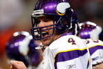 ST. LOUIS - OCTOBER 11:  :  :  :  :  :  :  :  :  :  :  :  :  :  Quarterback Brett Favre #4 of the Minnesota Vikings at Edward Jones Dome on October 11, 2009 in St. Louis, Missouri.  (Photo by Ronald Martinez/Getty Images)