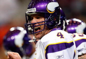 ST. LOUIS - OCTOBER 11:  :  :  :  :  :  :  :  :  :  :  :  :  :  Quarterback Brett Favre #4 of the Minnesota Vikings at Edward Jones Dome on October 11, 2009 in St. Louis, Missouri.  (Photo by Ronald Martinez/Getty Images)