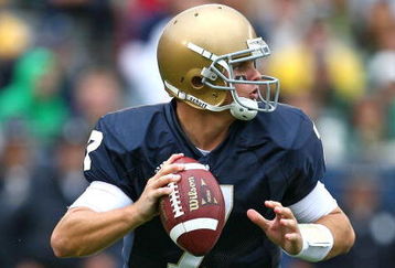 SOUTH BEND, IN - OCTOBER 03: Jimmy Clausen #7 of the Notre Dame Fighting Irish looks for a receiver against the Washington Huskies on October 3, 2009 at Notre Dame Stadium in South Bend, Indiana. Notre Dame defeated Washington 37-30 in overtime. (Photo by Jonathan Daniel/Getty Images)