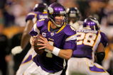MINNEAPOLIS - OCTOBER 18:  Quarterback Brett Favre #4 of the Minnesota Vikings rolls out to deliver a pass against the Baltimore Ravens during NFL action at Hubert H. Humphrey Metrodome on October 18, 2009 in Minneapolis, Minnesota. Te Vikings defeated the Ravens 33-31.  (Photo by Doug Pensinger/Getty Images)